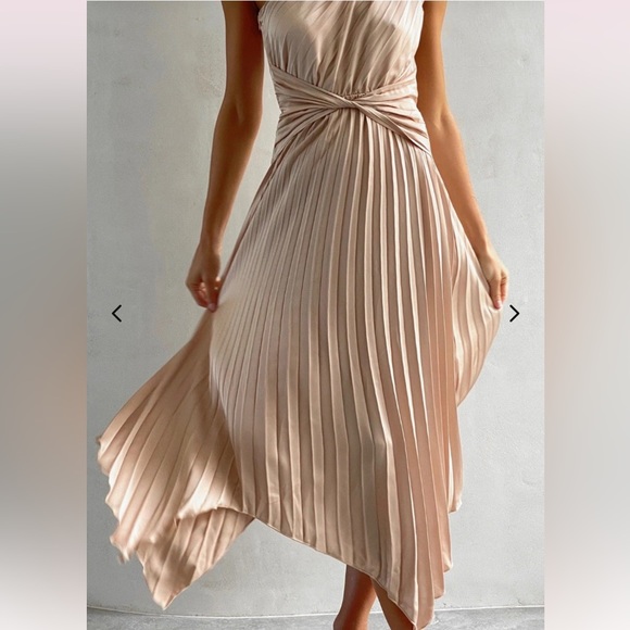 New One Shoulder Champagne Colored Dress - Picture 2 of 6